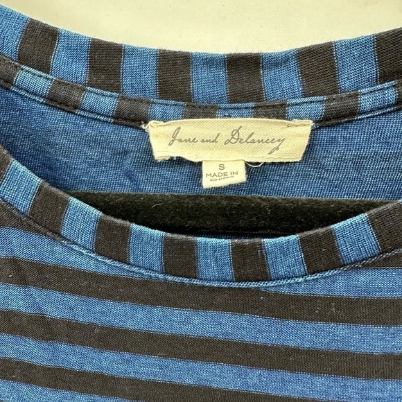 JANE & DELEANCEY S 100% Cotton blue-black stripe midi length Atheisure dress - Picture 7 of 12